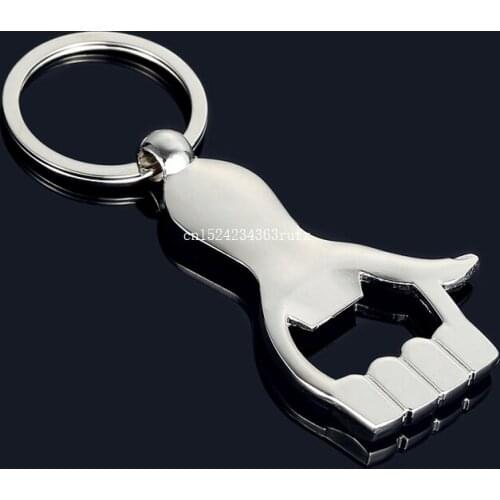 150 pcs Thumb Up Hand Keychain Shaped Bottle Opener Unique Creative Gift Zinc Alloy Silver Color Key Ring Beer Bottle Opener