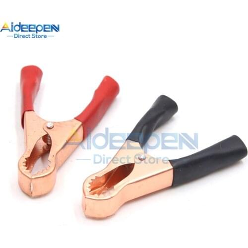 2Pcs/Pair 50A Red + Black 80mm Car Battery Charge Crocodile Clip Battery Connection Terminals Test Lead Clips For Solar Panel