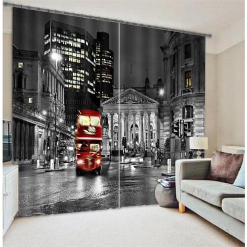 2017 London bus Digital Print 3D Blackout Curtains For Living room Bedding room Drapes Cotinas para sala