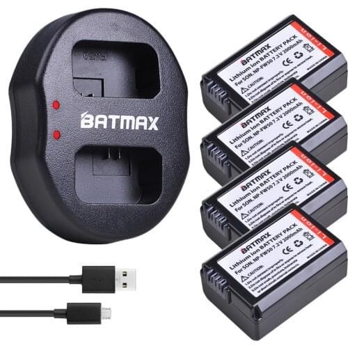 4pc 2000mAh NP-FW50 NP FW50 Batteries+Dual USB Charger for Sony a37 NEX-5 NEX-5A NEX-5C NEX-5DB NEX-5HB NEX-5K Alpha 7R II