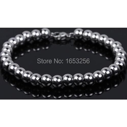 8 inch 9 inch Round Solid ball Chain Bracelet stainless steel Shiny Jewelry Ling 8mm Wide