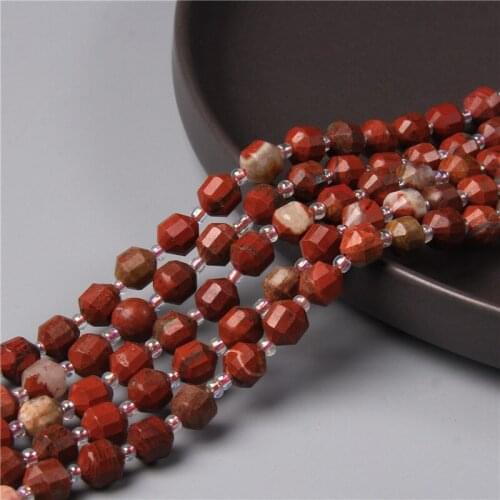 Natural Faceted Red Redstone Stone Beads Cylinder Shape Loose Spacer Beads for Jewelry Making Charms Bracelet Accessories 7.5