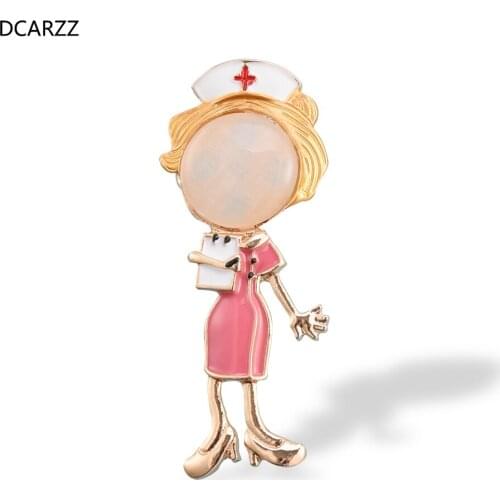 DCARZZ Cartoon Nurse Brooches Pins Classic Jewelry Gold Badge Resin Cute Pink Enamel Medical Pin Metal Accessories Woman Gift