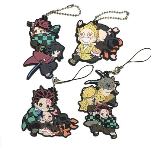 Demon Slayer: Kimetsu no Yaiba original Japanese anime figure rubber Silicone mobile phone charms key chain strap keyring