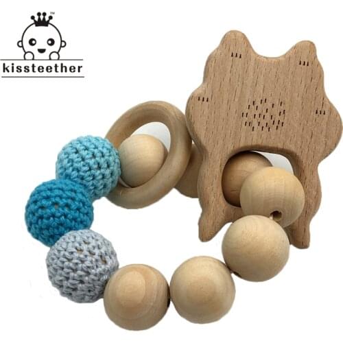 Baby Bracelet Wooden Animal Teether Eco-friendly Baby Teething Toys Infant Chew Bangle Shaped Rattle Baby Teether Gift