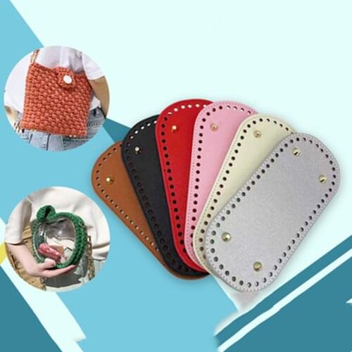 Long Bottom For Knitted Bag Pu Leather Bag Accessories Handmade Bottom With 52 Holes Diy Crochet Bag Bottom 22x10cm