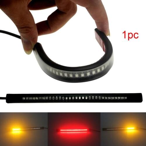 1pc Flexible 48LED Motorcycle Light Strip Tail Brake Stop License Plate Lamp Red and Amber Led Color Turn Signal Light Universal
