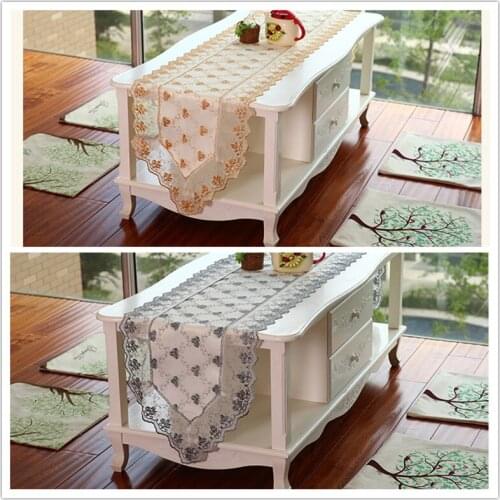 Exquisite embroidery yarn table flag. Classic luxury table cloth. Delicate lace table runner. Gold and gray