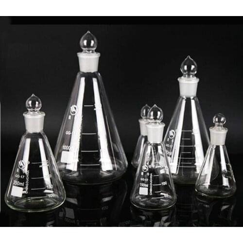 1Piece 50ml to 1000ml Borosilicate Glass Triangle Bottle Conical Flask Erlenmeyer Flask with Bulb-type Plug Laboratory Supply