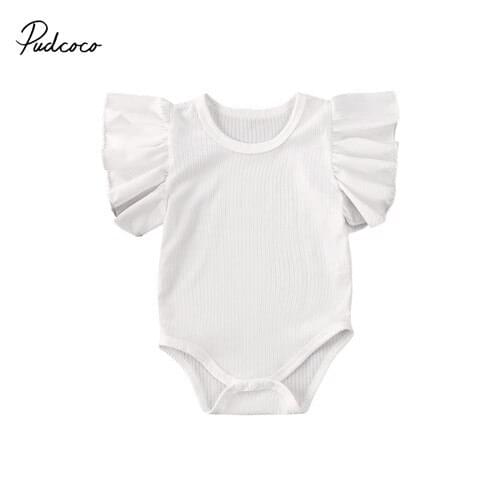 Pudcoco Ruffle Soild Bodysuit for Newborn Infant Baby Girl Kids One Piece O-neck Jumpsuit Sleepwear Knit Clothes Outfit 0-18M