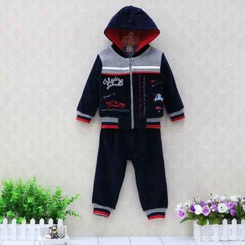 Children Hooded Long Sleeve Clothing Set Velour Zipper Outfits Boys Long Sleeve Blouse+Pants 2 pieces/set Clothes