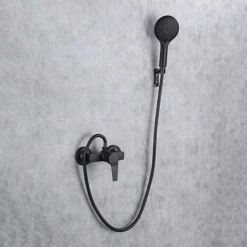 LIUYUE Shower Sets Black Copper Wall Mounted Bathroom Simple Cold Hot Shower Set Handheld Conversion Spray Head Shower Mixer Tap