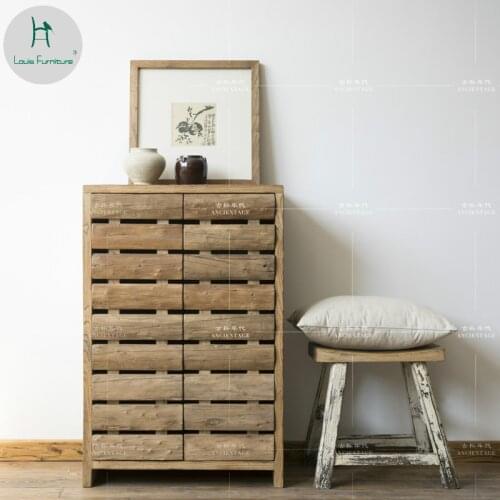 Louis Fashion Logs Old Door Board Furniture Simple Modern Storage Cabinet Pastoral Elm Wood Shoe Open Frame