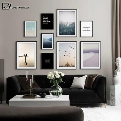 Meditative Art Taj Mahal Yoga Sunset Landscape Canvas Painting Foggy Forest Sky Poster Print Nordic Wall Picture Home Decoration