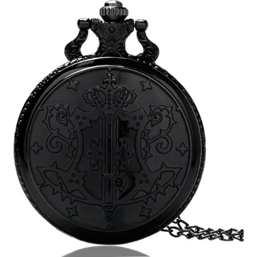 Retro Jewelry Fashion Japanese Kuroshitsuji Black Butler Sebastian Theme Pocket Watch With Necklace Chain Men Children Gift