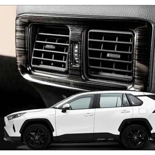 Car Rear Seat Back Air Vent Sticker Frame Black Carbon Brushed Stainless Air Vent Decoration Cover For Toyota Rav4 Rav 4 2020