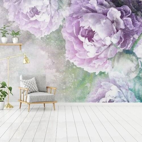Custom Mural Wallpaper 3D Hand Painted Watercolor Purple Flowers Wall Painting Living Room Bedroom Romantic Papel De Parede 3 D