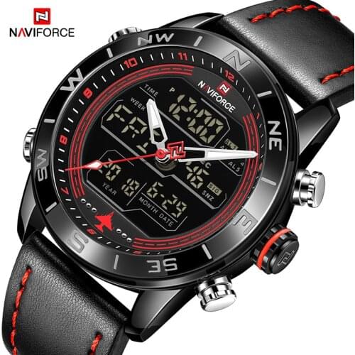 NAVIFORCE Mens Fashion Analog Quartz Wrist Watch Leather Clock Army Military LED Digital Sports Watches Male Relogio Masculino