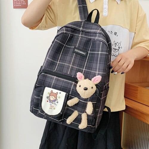 Plaid Nylon Backpacks for Women Large Capacity School Bags Girls Student Book Bag Preppy Style Bagpacks Female Womens Backpack