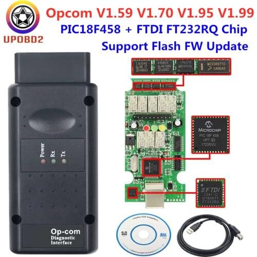 2020 OPCOM V5 For Opel OP COM V1.70 V1.95 V1.99 PIC18F458 with FTDI FT232RQ Chip OBD2 obd 2 Scanner Tool Flash Firmware Update