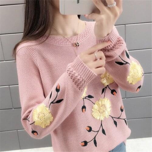 Autumn Women O-neck Full Sleeve Swweaters 2020 New Casual Hollow Knitted Jumpers Female Korean Chic Loose Embroidery Pullovers
