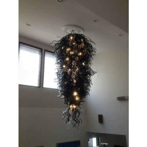 Excellent 100% Hand Blown Glass Black Pendant Light 110V-240V LED Bulbs Big Style