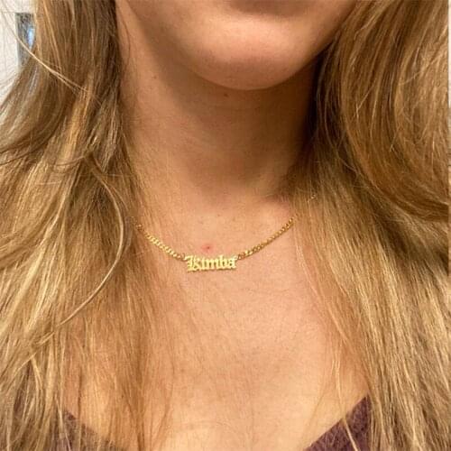 Gothic Name Necklace with Bold Curb Chain - Custom Name Necklace - Personalized Name Necklace - Modern Name Necklace