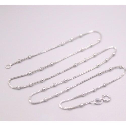 Pure 18K White Gold Necklace 1.8mm Beads Link Box Chain Necklace Stamped Au750 For Women Gift 40cm / 2.2g