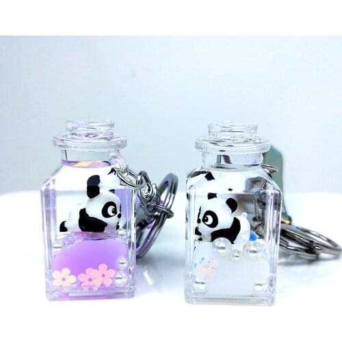 Pentagram Bear Panda Rabbit Liquid Keychain Glitter Quicksand Acrylic Keyring Backpack Trinket Couples Women Men Key Chain Gift