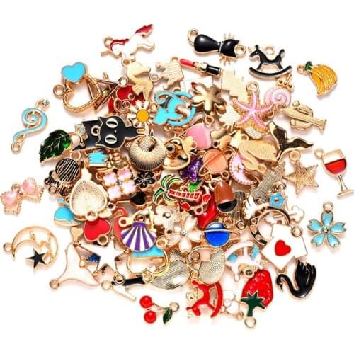 100PCS Enamel Charms Mixed Style Fruit Animal Flower Star Heart Fit Jewelry Pendants Necklace Bracelet Earring Making Accessory