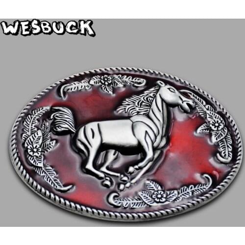 WesBuck Brand Buckle Red Horse Metal Belt Buckles for Man Women Western Buckles Cowgirls Buckle Cool Cowboy Holiday gifts
