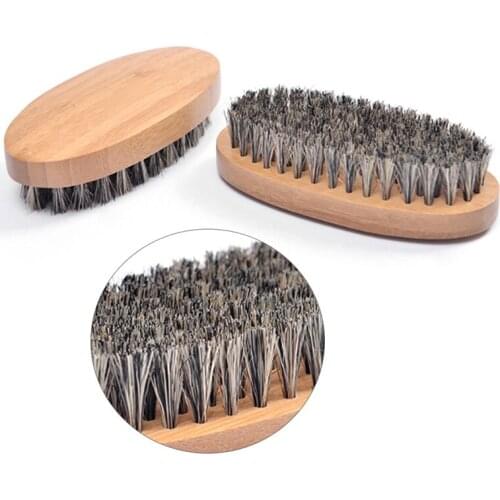1 Pcs New Arrival Boar Hair Bristle Beard Brush Shaving Comb Face Massage Handmade Yellow Mustache Brush 11*5.5*3CM