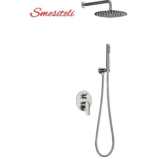 Smesiteli Modern Lead-Free SUS304 Faucet Wall Mount Bathroom 8''-12'' Rainshower& Handshower System Shower Set Brushed Stainless