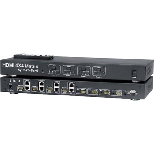 Hdmi switch splitter 4x4 matrix Switcher/Splitter/Extender over Cat5e/6 by Cat6 cable up to 130ft(one TX&4 receivers included)