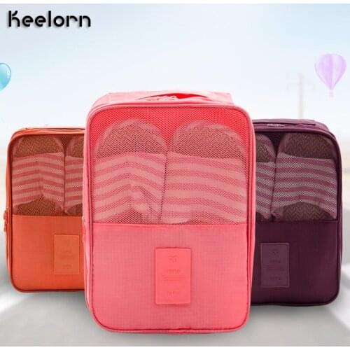 Keelorn Portable 3 Layers Travel Shoe Bags Zipper Waterproof Organizer Storage Bag Can Put In 3 Pairs Shoes Luggage Organizer