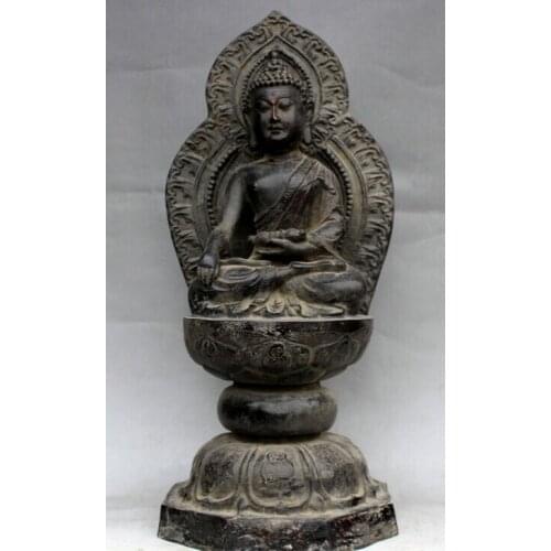 USPS to USA S2527 16" Old Tibet Buddhism Purple Bronze Seat Shakyamuni Amitabha Buddha Statue