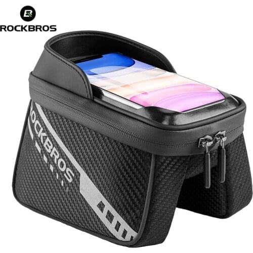 ROCKBROS Front Bike Bag Sensitive Touch Screen Reflective 1L Bicycle Bag Double Zipper Separate Storage Bag MTB Bike Accessories