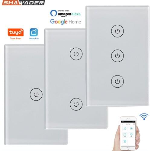 Wifi Smart Light Switch 2 way RF433 Remote Control Wireless Electrical Interruptor Glass Touch Panel work with Alexa Google Home