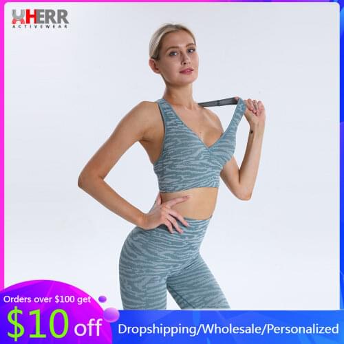 2PCS Sport Set for Women Printed High Waist Seamless Yoga Set Breathable Scrunch Leggings Push Up Shock Proof Sport Bra Yoga Top
