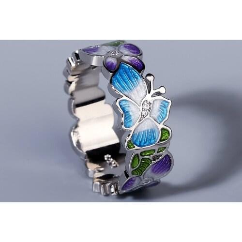 CIZEVA Ladies Butterfly & Infinity Lovely Ring 925 Sterling Silver Enamel Cubic Zirconia Rings for Women Party Animals Jewelry