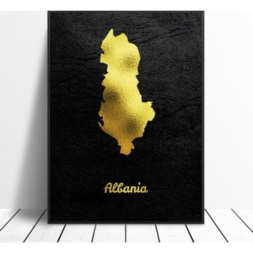 Golden Map Art Albania Canvas Painting Wall Art Pictures Prints Home Decor Wall Poster Decoration For Living Room