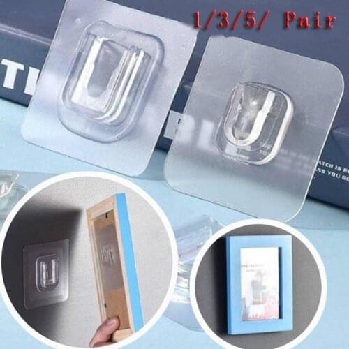 1/3/5 pair Double-sided Adhesive Wall Door Hooks Reusable Seamless Home Heavy Duty Hooks