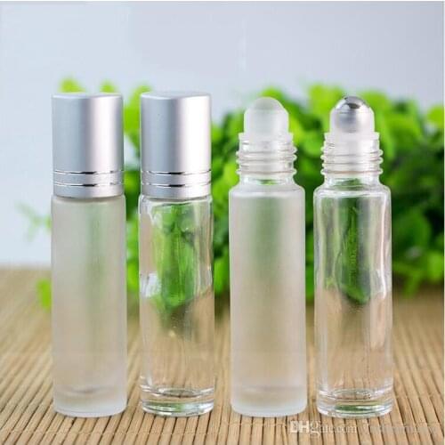 10ml Essential Oil Roll-on Bottles Transparent Frosted Glass Bottle Stainless Steel Roller Balls Silver Cap Roller Bottles