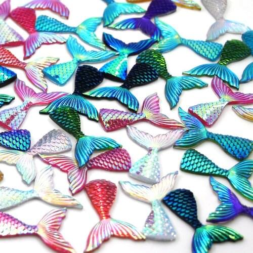 10Pcs 28x40mm Resin Rhinestones Mermaid Fish Scales Tail Resin Flatback Rhinestones AB Crystal Embellishment Jewelry Accessories