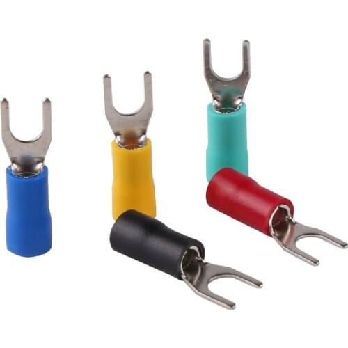 100Pcs SV series Fork Insulated Electrical Wire Crimp Terminals A.W.G 16-14 spade terminals Crimp Wire Connectors SV1.25-3 SV2-4