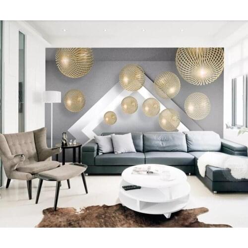 Customized 3D mural wallpaper 3D three-dimensional metal sphere to expand the space of modern simple background wall