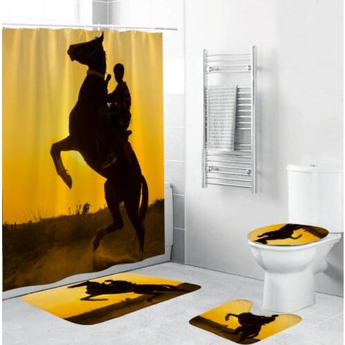 4 Sets Of Bathroom Accessories Set Sunset Horse Printed Non-Slip Carpet Bathroom Toilet Seat Bathroom Supplies