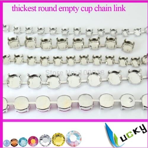 5 yards Stronggest Thickest 6mm 8mm 10mm 12mm round empty rivolis chain link for crystal settings silver plated metal claw