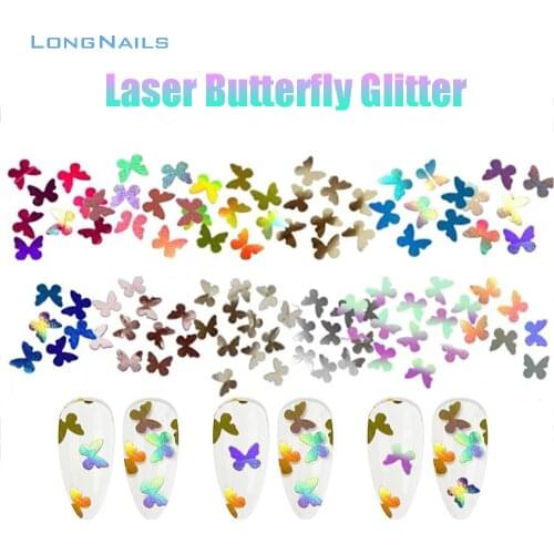 50g/bag Polychrome Butterfuly Glitter Laser 12colors Flash Summer Big-Butterfly Craft Sequins Shiny 3D Nail Arts HoloGlitter 5mm