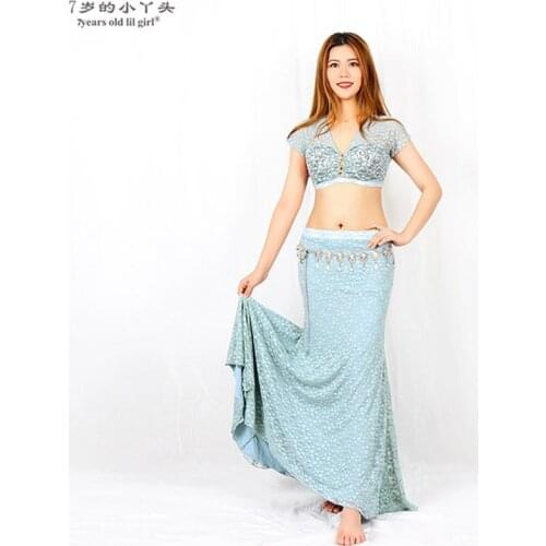 7years Old Lil Girl 2021 New Belly Dance Costumes Lace Top+Skirt 2pcs Suit For Women Exercise CBB101